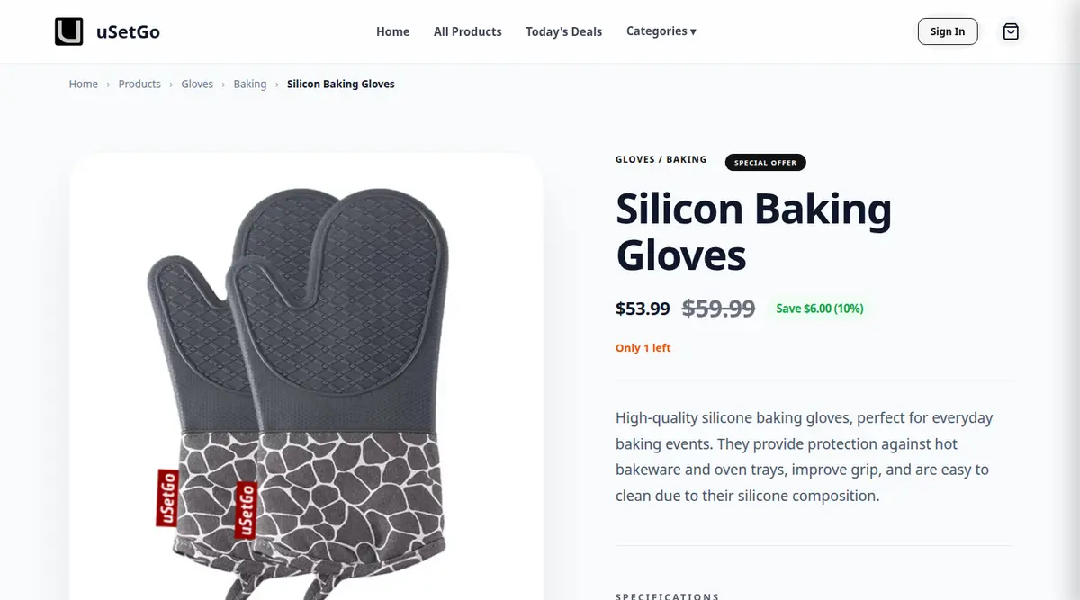 uSetGo product detail: Silicon Baking Gloves with pricing, deal discount, attributes